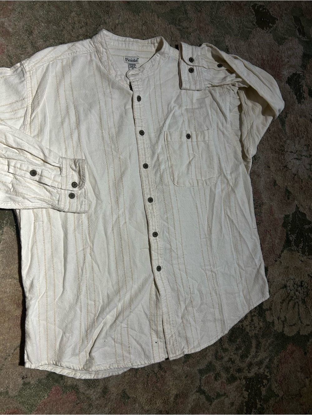 Rustic White Button-Down Shirt with Subtle Stripes